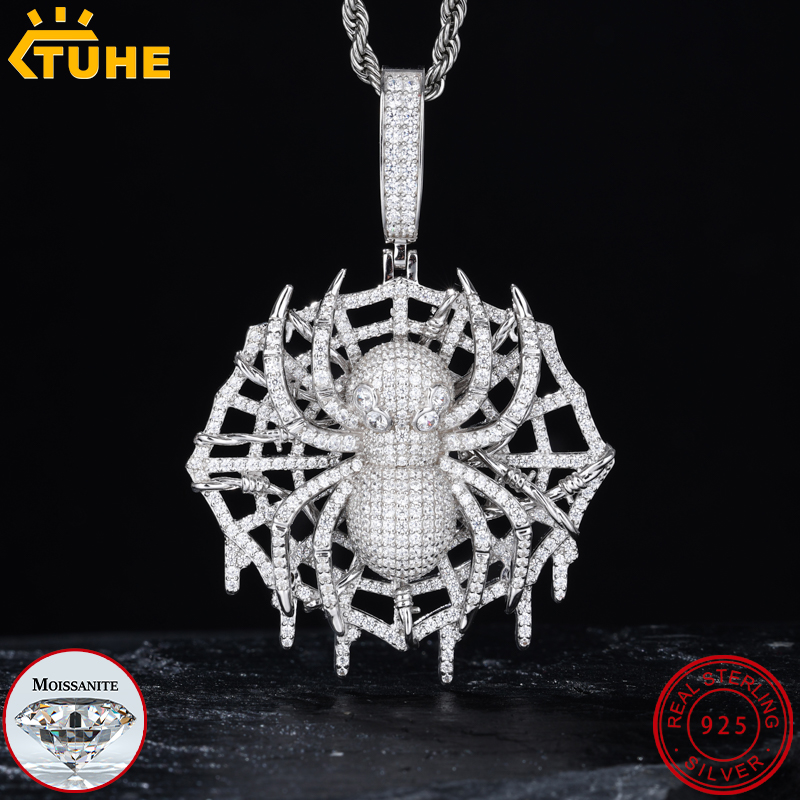 925 Sterling Silver Chain Necklace Men - TUHE Hight Quality VVS1 Moissanite Spider
