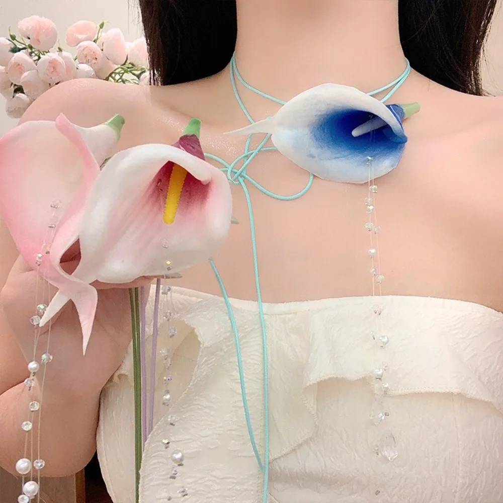 Fashion Exaggerated Calla Lily - đánh giá và giá Pearl Choker Necklace Vintage