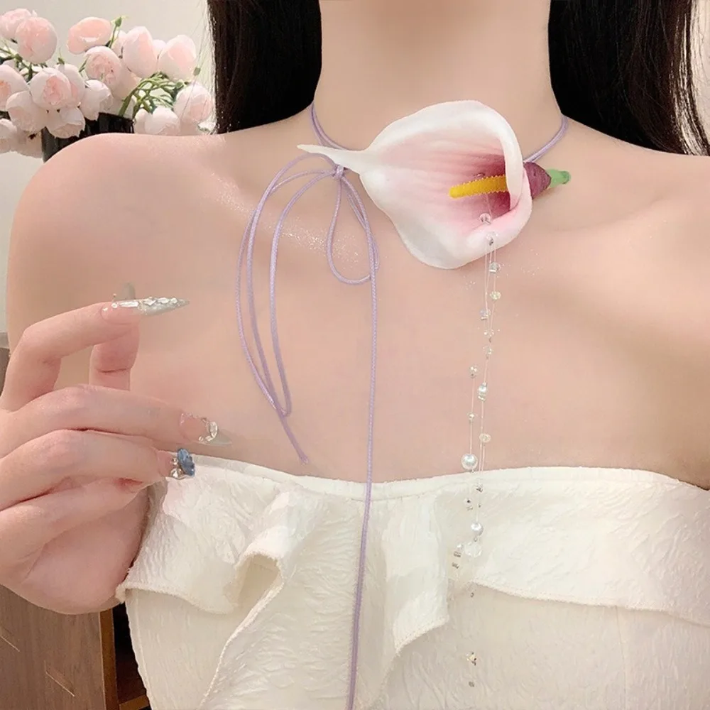 Fashion Exaggerated Calla Lily - đánh giá và giá Pearl Choker Necklace Vintage