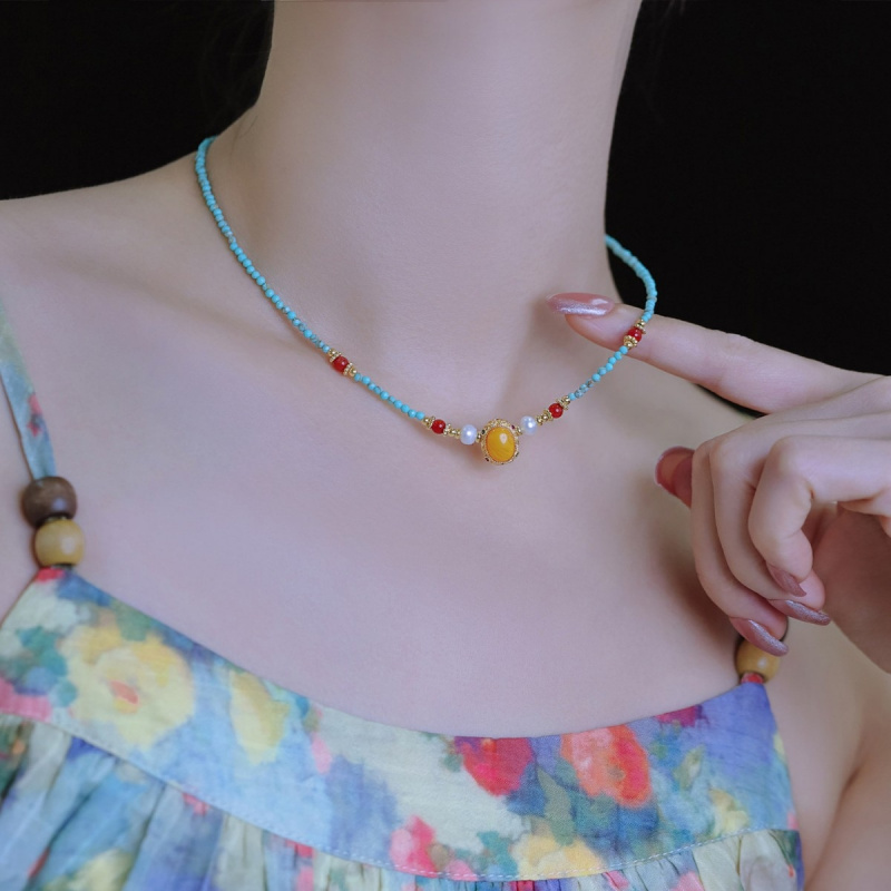 New Arrival Vintage Blue Turqu - đánh giá và giá Pearl Choker Necklace Vintage
