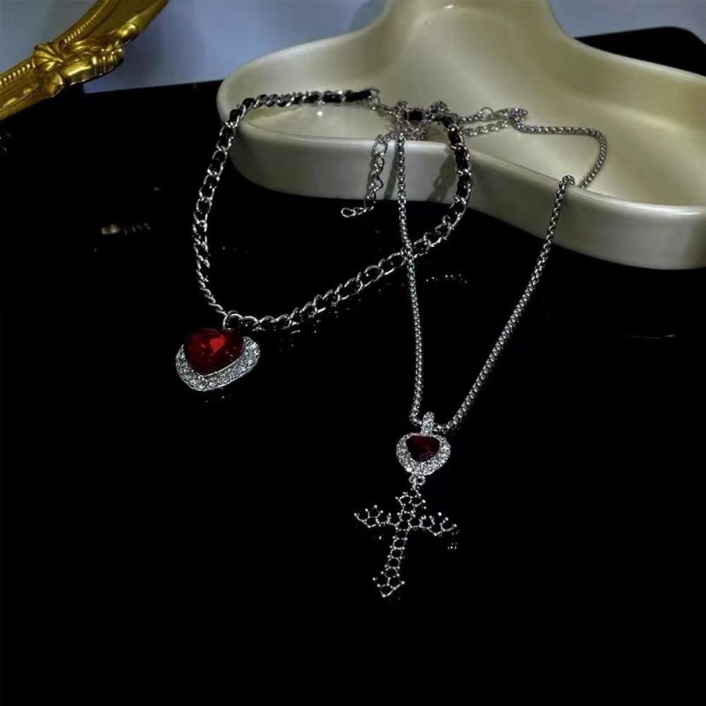 Punk Grunge Red Heart Crystal  - đánh giá và giá Layered Pendant Necklace Aesthetic